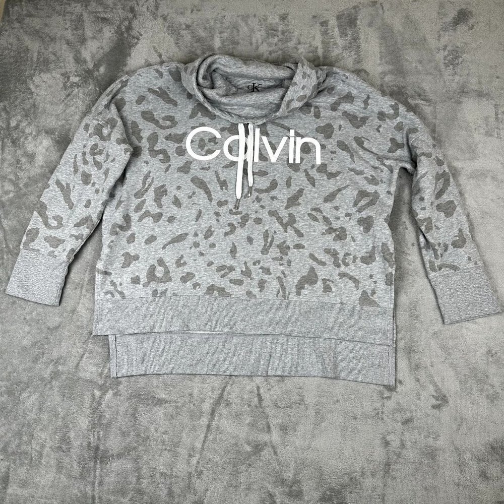 Calvin Klein Cowl Neck Sweater Gray Leopard Size Large Legging Sweater